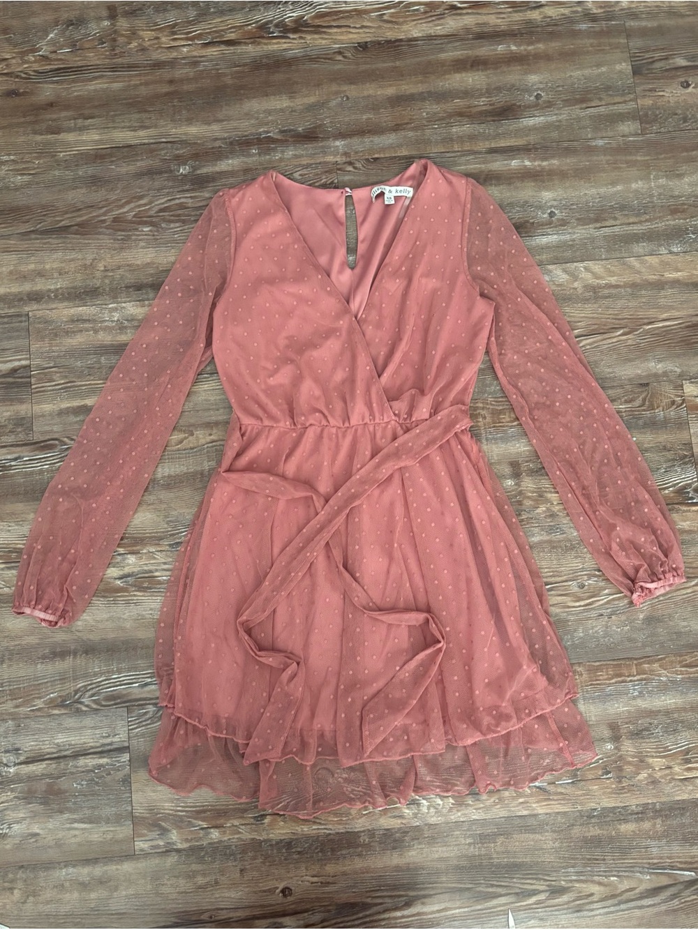 Allison & Kelly Sheer Dot Wrap Dress in Dusty Rose
